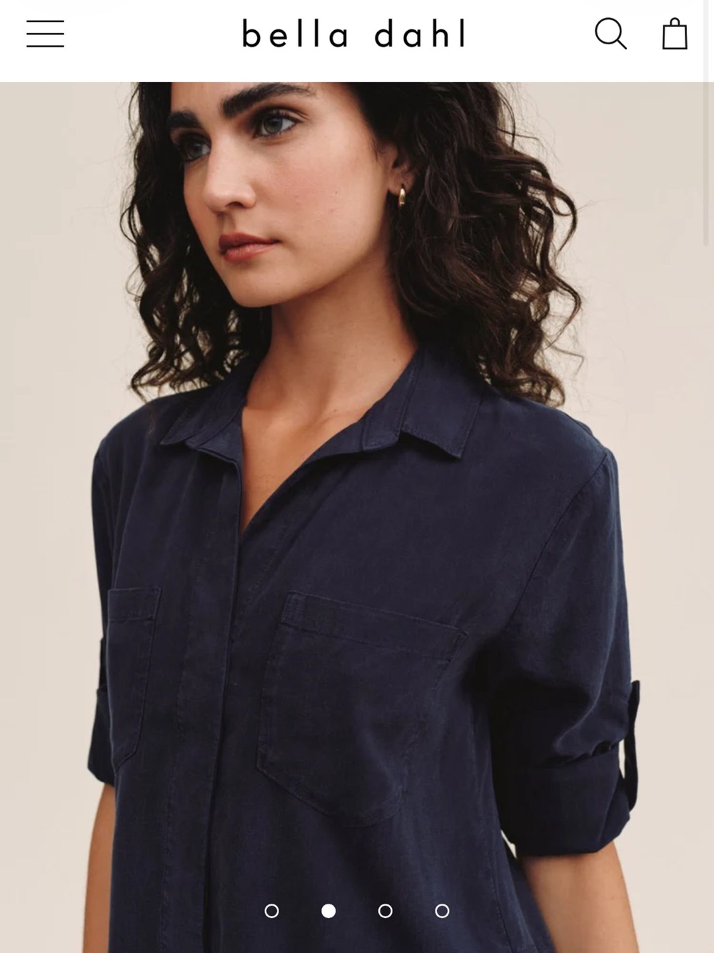 Bella Dahl Navy Split Back Frayed Hem Button-Down Top